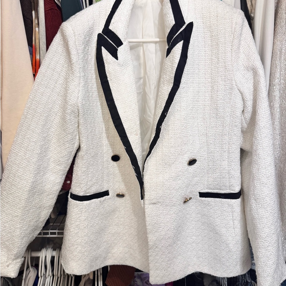 Sunday White Tweed Blazer with Black Trim